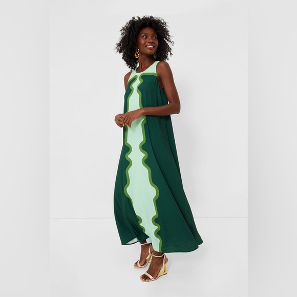 Tuckernuck Dark Green and Mint Wavy-Panel Maxi Dress - Picture 3 of 9